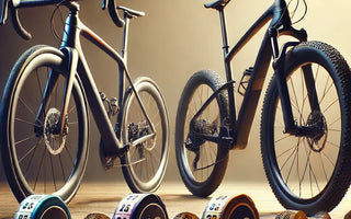 Dos bicicletas, una de carretera y una de montaña, con geometrías actualizadas, acompañadas de una cinta métrica para representar cómo elegir la talla correcta de una bicicleta.