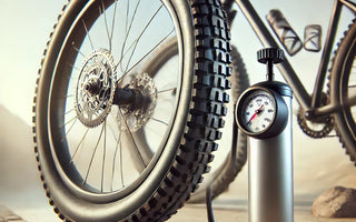 Rueda de bicicleta de montaña hinchándose con la presión correcta